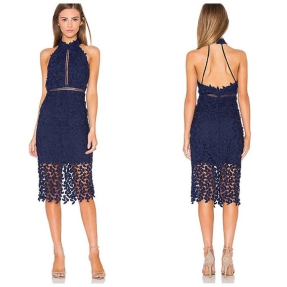 Bardot Dresses & Skirts - NWT Bardot  Gemma Halter Lace Sheath Blue Dress 6